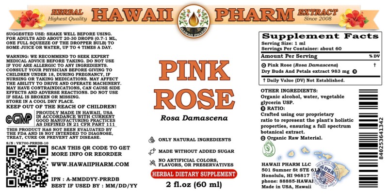 label of Pink Rose (<i>Rosa Damascena</i>) Dry Buds And Petals Tincture