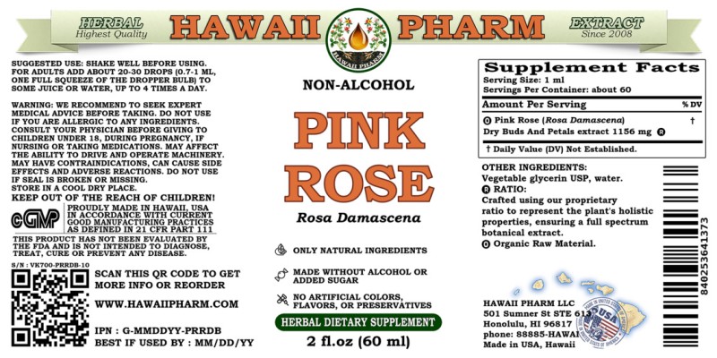 label of Pink Rose (<i>Rosa Damascena</i>) Dry Buds And Petals Glycerite