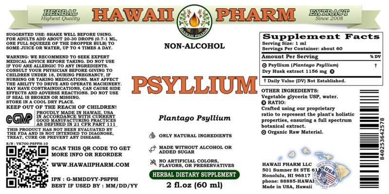 label of Psyllium (<i>Plantago Psyllium</i>) Dry Husk Glycerite