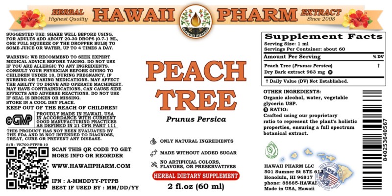 label of Peach Tree (<i>Prunus Persica</i>) Dry Bark Tincture