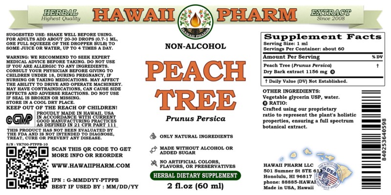 label of Peach Tree (<i>Prunus Persica</i>) Dry Bark Glycerite