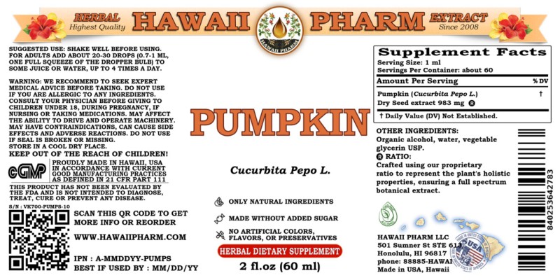 label of Pumpkin (<i>Cucurbita Pepo L.</i>) Dry Seed Tincture