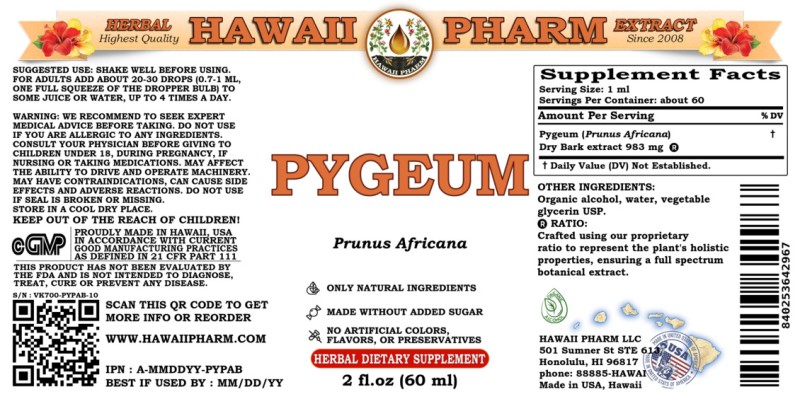label of Pygeum (<i>Prunus Africana</i>) Dry Bark Tincture