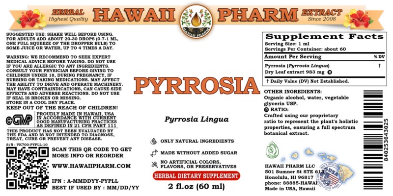 label of Pyrrosia (<i>Pyrrosia Lingua</i>) Dry Leaf Tincture