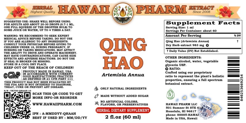 label of Qing Hao (<i>Artemisia Annua</i>) Dry Herb Tincture