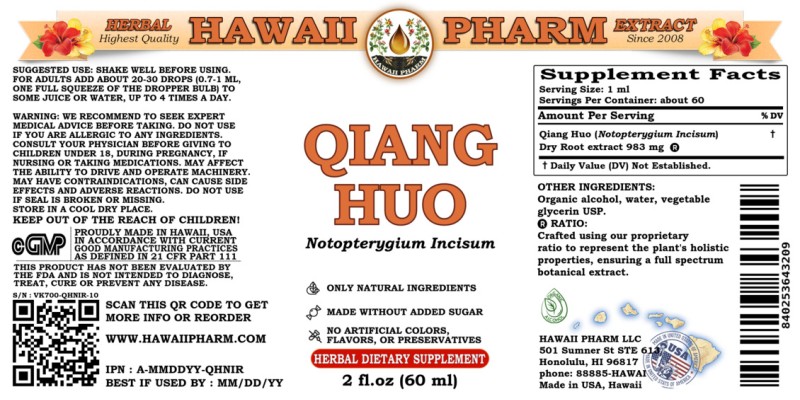 label of Qiang Huo (<i>Notopterygium Incisum</i>) Dry Root Tincture