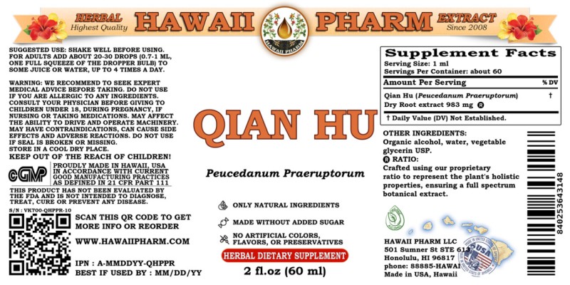 label of Qian Hu (<i>Peucedanum Praeruptorum</i>) Dry Root Tincture
