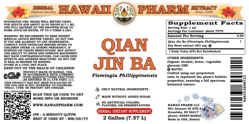 label of Qian Jin Ba (<i>Flemingia Phillippinensis</i>) Dry Root Tincture