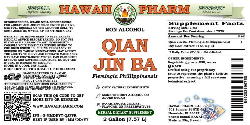 label of Qian Jin Ba (<i>Flemingia Phillippinensis</i>) Dry Root Glycerite