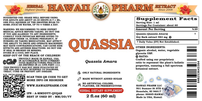 label of Quassia (<i>Quassia Amara</i>) Dry Bark Tincture