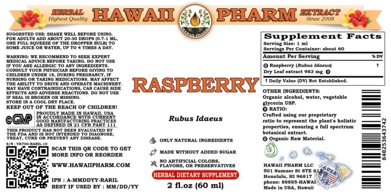 label of Raspberry (<i>Rubus Idaeus</i>) Dry Leaf Tincture