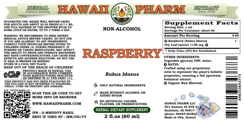 label of Raspberry (<i>Rubus Idaeus</i>) Dry Leaf Glycerite