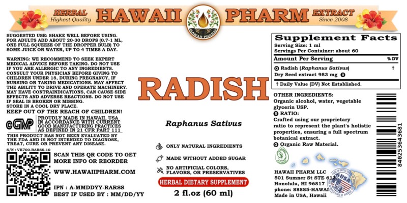 label of Radish (<i>Raphanus Sativus</i>) Dry Seed Tincture