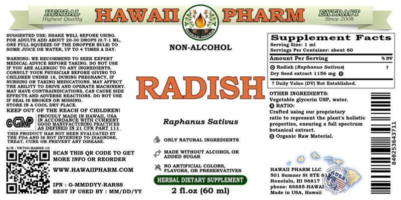 label of Radish (<i>Raphanus Sativus</i>) Dry Seed Glycerite