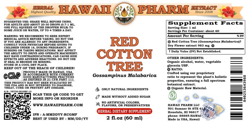 label of Red Cotton Tree (<i>Gossampinus Malabarica</i>) Dry Flower Tincture