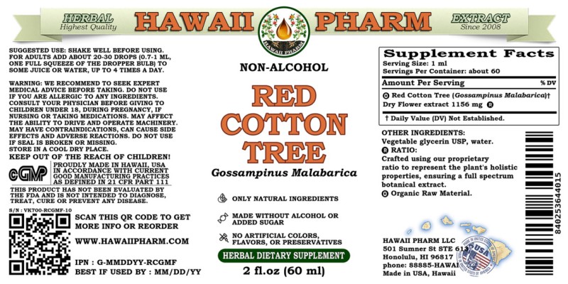 label of Red Cotton Tree (<i>Gossampinus Malabarica</i>) Dry Flower Glycerite