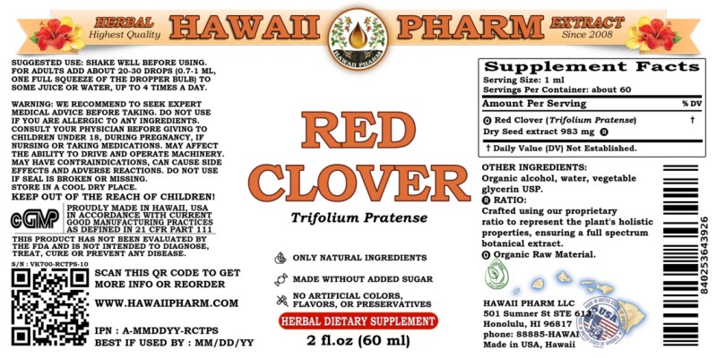 label of Red Clover (<i>Trifolium Pratense</i>) Dry Seed Tincture