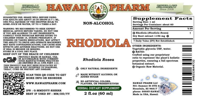 label of Rhodiola (<i>Rhodiola Rosea</i>) Dry Root Glycerite