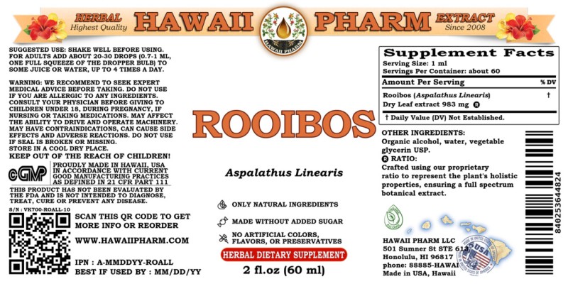 label of Rooibos (<i>Aspalathus Linearis</i>) Dry Leaf Tincture