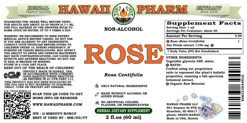 label of Rose (<i>Rosa Centifolia</i>) Dry Petals Glycerite