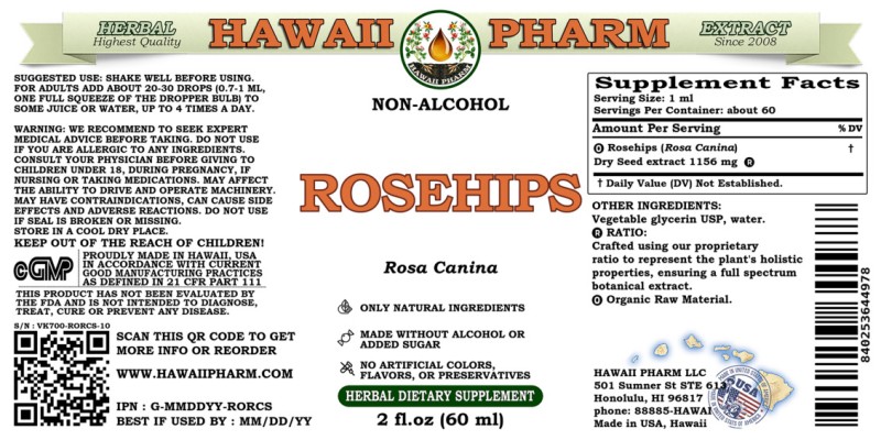 label of Rosehips (<i>Rosa Canina</i>) Dry Seed Glycerite