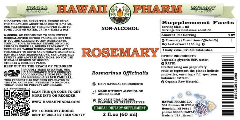label of Rosemary (<i>Rosmarinus Officinalis</i>) Dry Leaf Glycerite