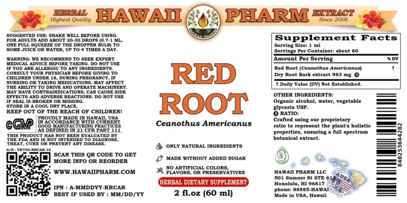 label of Red Root (<i>Ceanothus Americanus</i>) Dry Root Tincture