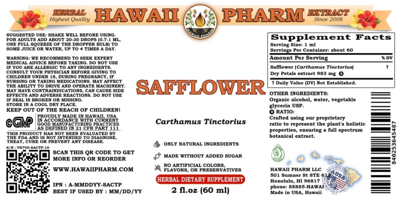 label of Safflower (<i>Carthamus Tinctorius</i>) Dry Petals Tincture