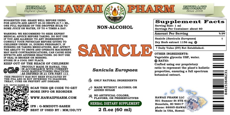 label of Sanicle (<i>Sanicula Europaea</i>) Dry Herb Glycerite