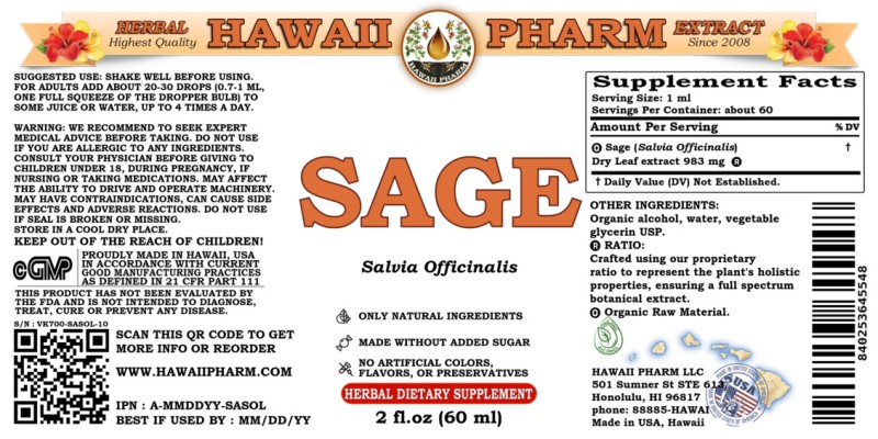 label of Sage (<i>Salvia Officinalis</i>) Dry Leaf Tincture