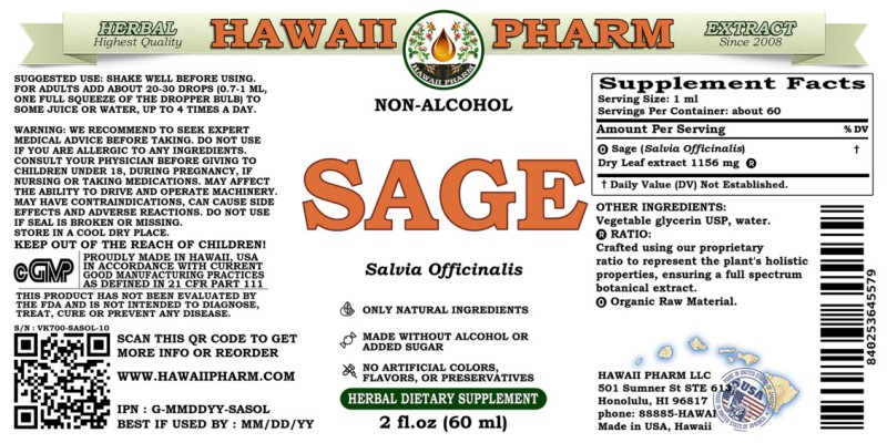label of Sage (<i>Salvia Officinalis</i>) Dry Leaf Glycerite