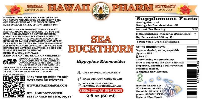 label of Sea Buckthorn (<i>Hippophae Rhamnoides</i>) Dry Berry Tincture