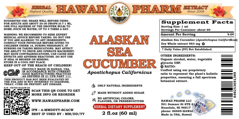 label of Alaskan Sea Cucumber (<i>Apostichopus Californicus</i>) Dry Whole Tincture