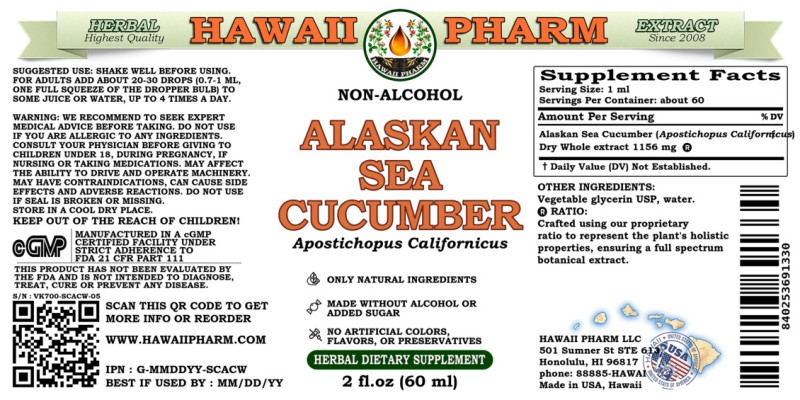 label of Alaskan Sea Cucumber (<i>Apostichopus Californicus</i>) Dry Whole Glycerite
