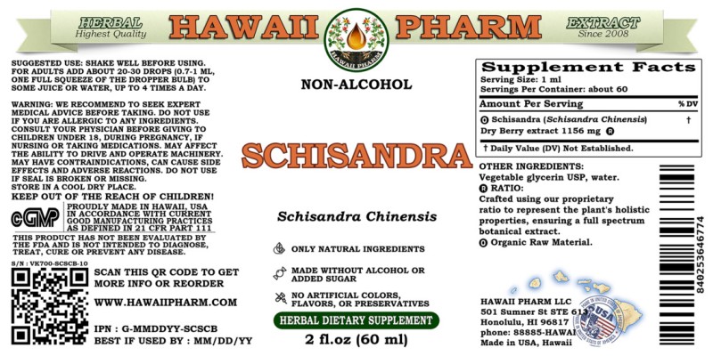 label of Schisandra (<i>Schisandra Chinensis</i>) Dry Berry Glycerite