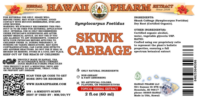 label of Skunk Cabbage (<i>Symplocarpus Foetidus</i>) Dry Root Tincture