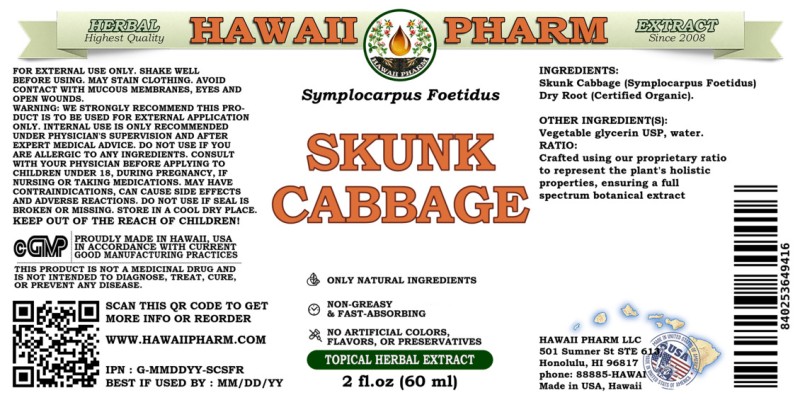 label of Skunk Cabbage (<i>Symplocarpus Foetidus</i>) Dry Root Glycerite