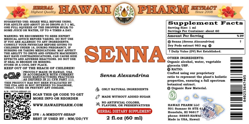 label of Senna (<i>Senna Alexandrina</i>) Dry Pods Tincture