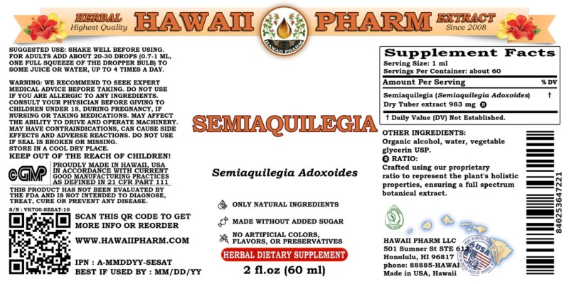 label of Semiaquilegia (<i>Semiaquilegia Adoxoides</i>) Dry Tuber Tincture