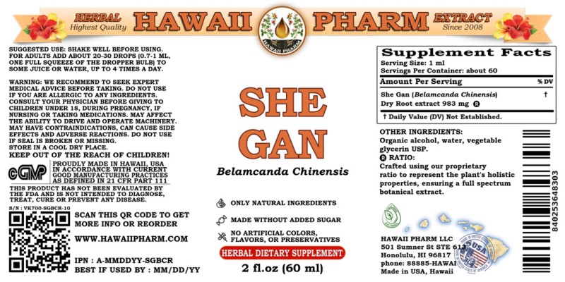 label of She Gan (<i>Belamcanda Chinensis</i>) Dry Root Tincture