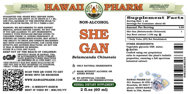 label of She Gan (<i>Belamcanda Chinensis</i>) Dry Root Glycerite