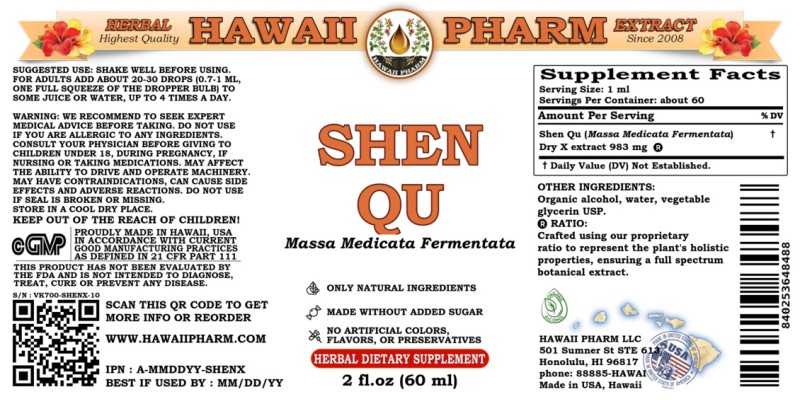 label of Shen Qu (<i>Massa Medicata Fermentata</i>) Dry X Tincture