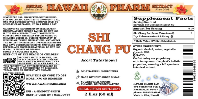 label of Shi Chang Pu (<i>Acori Tatarinowii</i>) Dry Rhizome Tincture