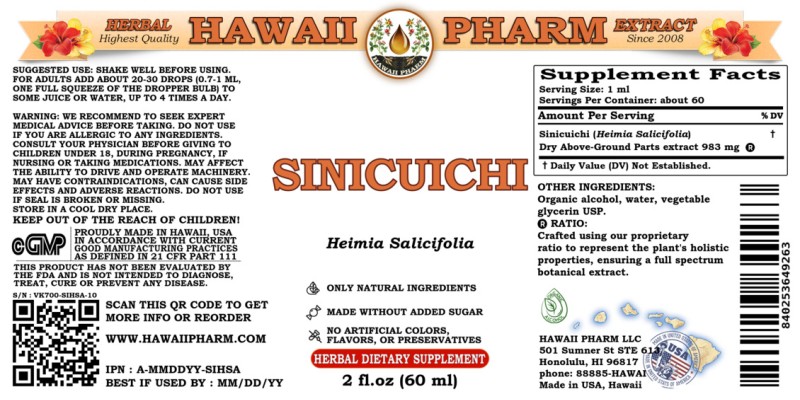 label of Sinicuichi (<i>Heimia Salicifolia</i>) Dry Above-Ground Parts Tincture