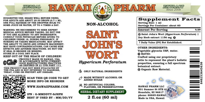 label of Saint John's Wort (<i>Hypericum Perforatum</i>) Dry Herb Glycerite