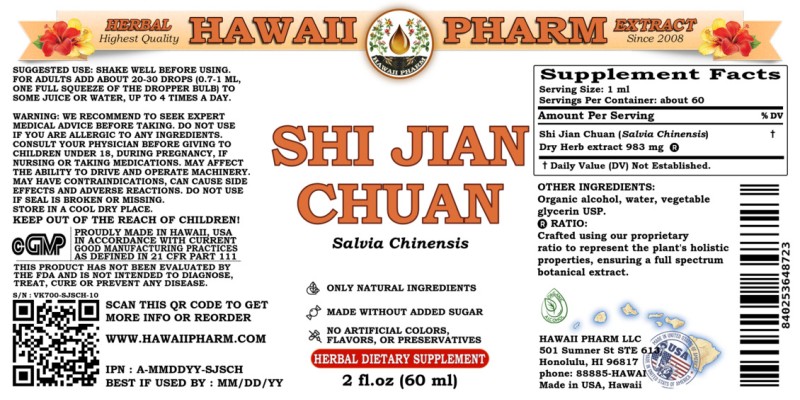 label of Shi Jian Chuan (<i>Salvia Chinensis</i>) Dry Herb Tincture