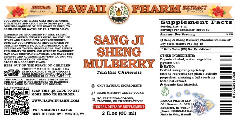label of Sang Ji Sheng Mulberry (<i>Taxillus Chinensis</i>) Dry Stem Tincture