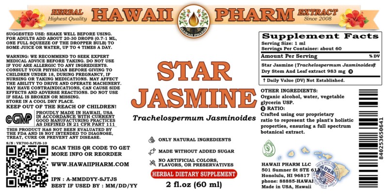 label of Star Jasmine (<i>Trachelospermum Jasminoides</i>) Dry Stem And Leaf Tincture