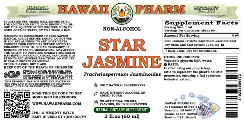label of Star Jasmine (<i>Trachelospermum Jasminoides</i>) Dry Stem And Leaf Glycerite