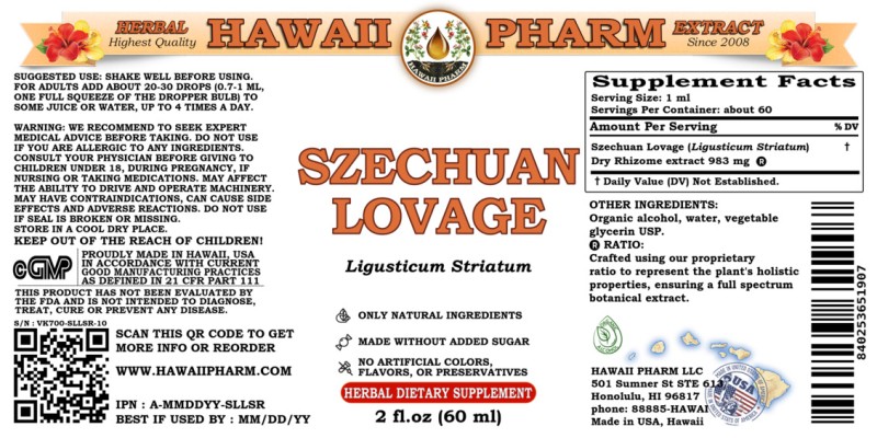 label of Szechuan Lovage (<i>Ligusticum Striatum</i>) Dry Rhizome Tincture